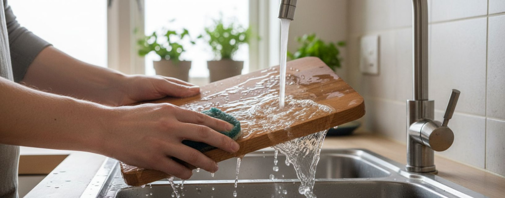 Мытьё деревянной разделочной доски